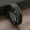 Fashion Layered Handmade Braided Leather Bracelet,Tiger Eyestone Beaded Bracelet, Characteristic Punk Bracelet. - 4 Style