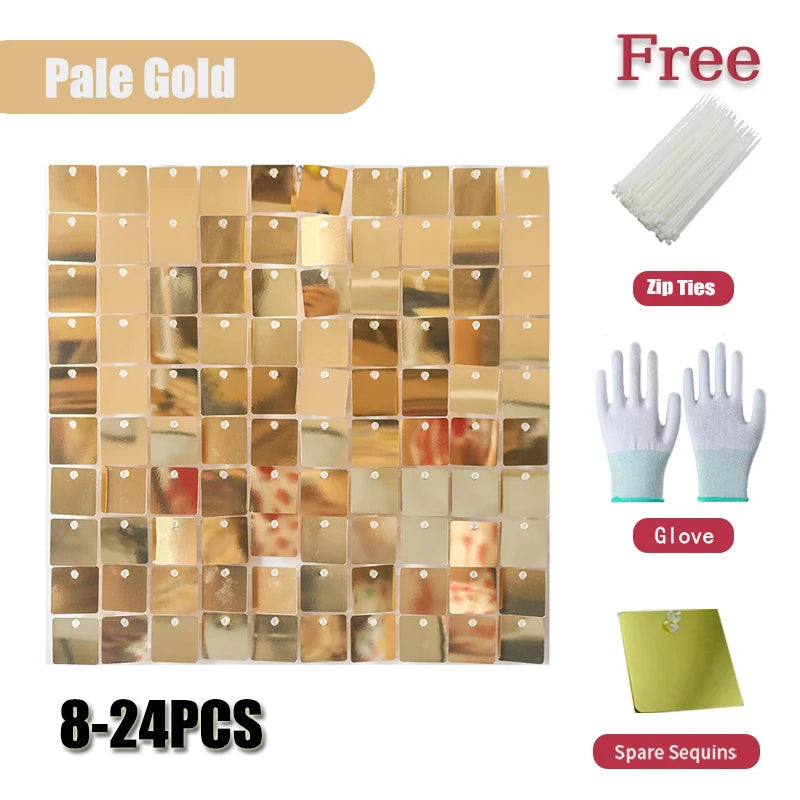 Square glitter wall background with shiny decorative panels,
