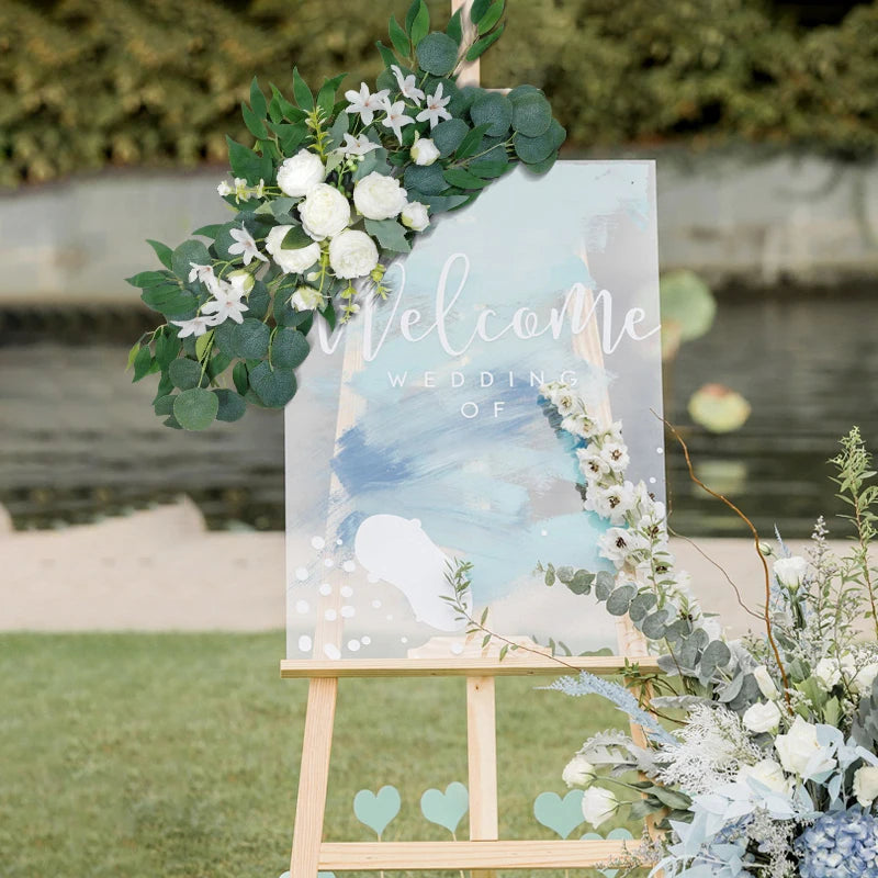 1PC Artificial Wedding Arch Flowers Boho Red Rose Eucalyptus Garland Drapes Home Decoration Wedding Decorations Welcome Sign