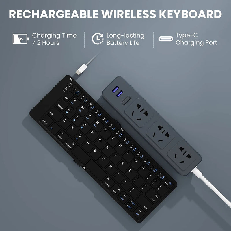 BOW Foldable Bluetooth Mobile Phone KeyboardWireless Keyboard Rechargeable Ultra Slim Keyboard for IOS Android Smartphone