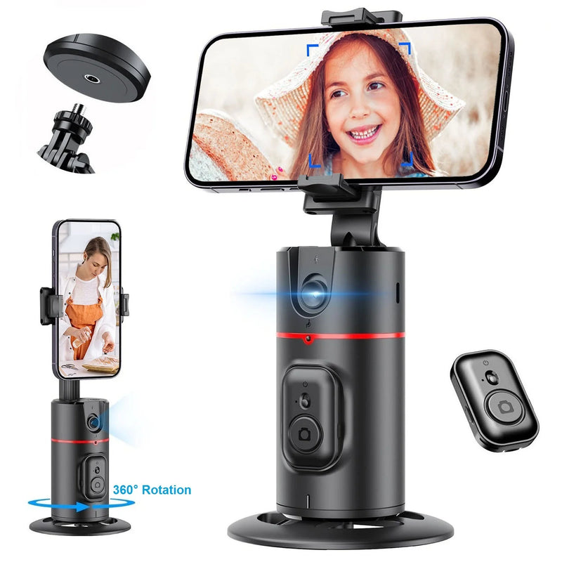 Auto Face Tracking Tripod 360° Rotation, AI Follow-up Selfie Desktop Face Tracking Phone Holder Gimbal Stabilizer for Phone