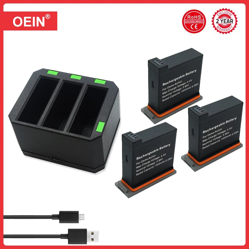 Batteries for DJI Osmo Action Camera Battery - 1300mAh Channel USB Charger bateria For DJI Osmo Action Camera Accessories. - 4Pcs
