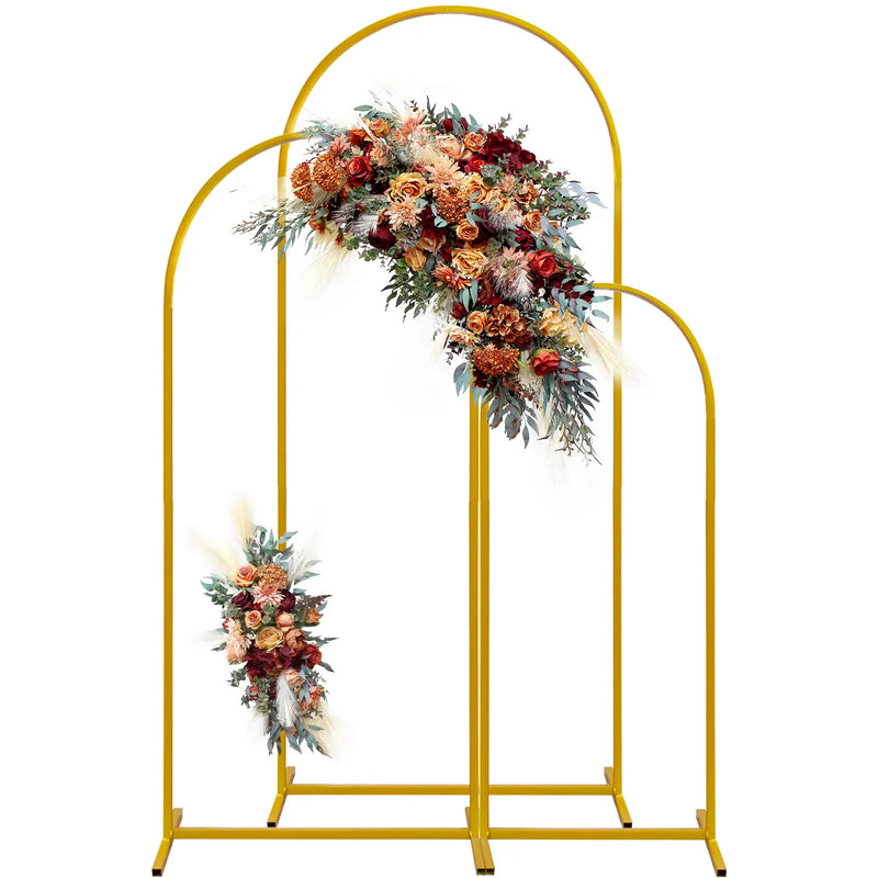 Set of 3 gold metal wedding arch backdrop stands