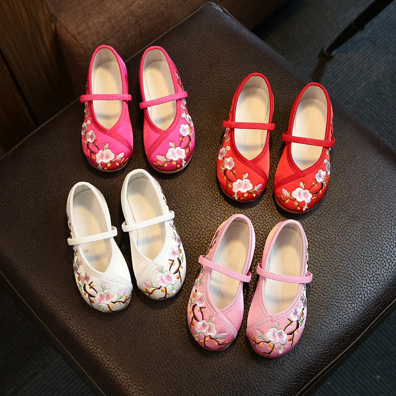 Children Flat Shoes Ethnic Style Girls Embroidered, Cloth Shoes Fashion Soft Kids Princess, Ancient Up Shoes.