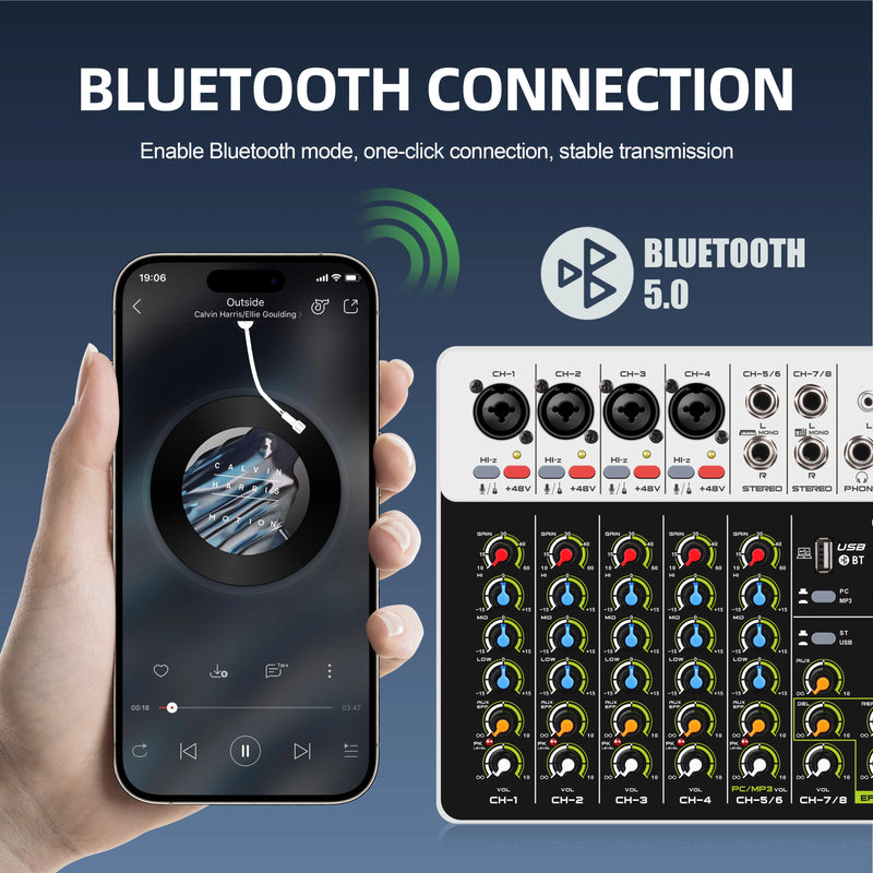 FROKET V8 Audio Mixer DJ Controller Mixing Bluetooth Phantom Power Delay Repaeat Effect  For Sound Mixing Console PC Recording