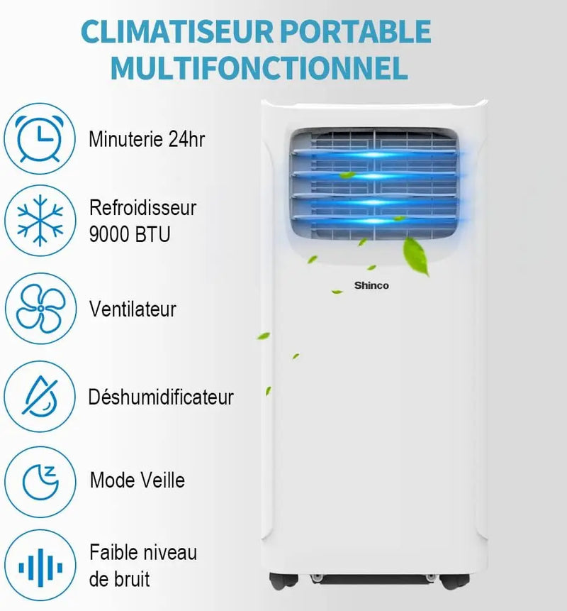 SHINCO Mobile Air Conditioner with Exhaust Hose, 9000BTU, 2.6 kW, Cooling & Ventilating & Dehumidifying, Mobile Air Conditioner