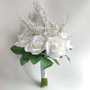 Bridal bouquets, white bridal bouquet, silk flowers, artificial roses,