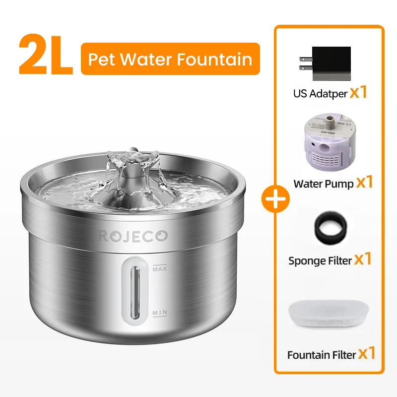 ROJECO Stainless Steel Pet Drinking Fountain Automatic Cat Water Fountain Smart Pet Water Dispenser for Dog Cat Drinking Supply
