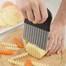 Stainless steel French fry cutter.