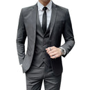Suit (Blazer+ Vest + Pants) Men's Business Gentleman Fashion Slim Work Solid Color Plus Size Fair Dress Wedding Best Man Suit - BUY ABROAD NOW