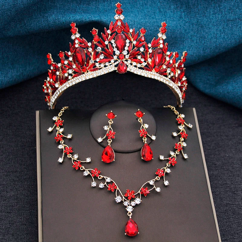 Baroque Tiaras and Crowns Princess 3-pack Wedding Crown Sets and Necklace Earrings for Party Birthday Costume Jewelry Bridal