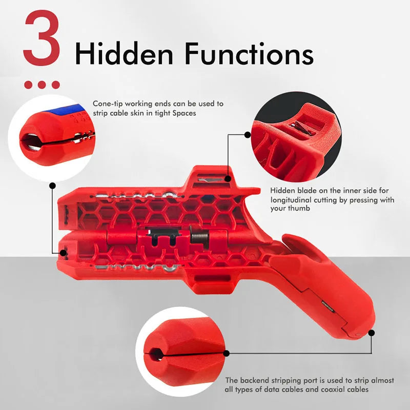 Multifunction Wire Stripper with Curved Handle, Cable Stripping Knife.