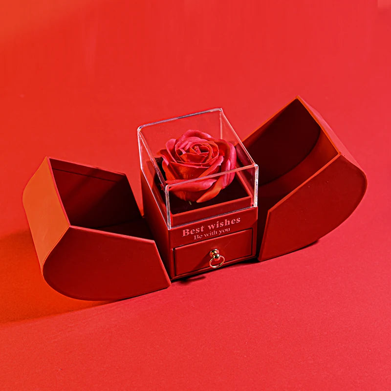 Gift for women, gift box with eternal rose and heart necklace, jewelry box