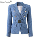 Pattern Denim Jackets for Ladies Women Fashion Blazer with Belt - Custom Luxury