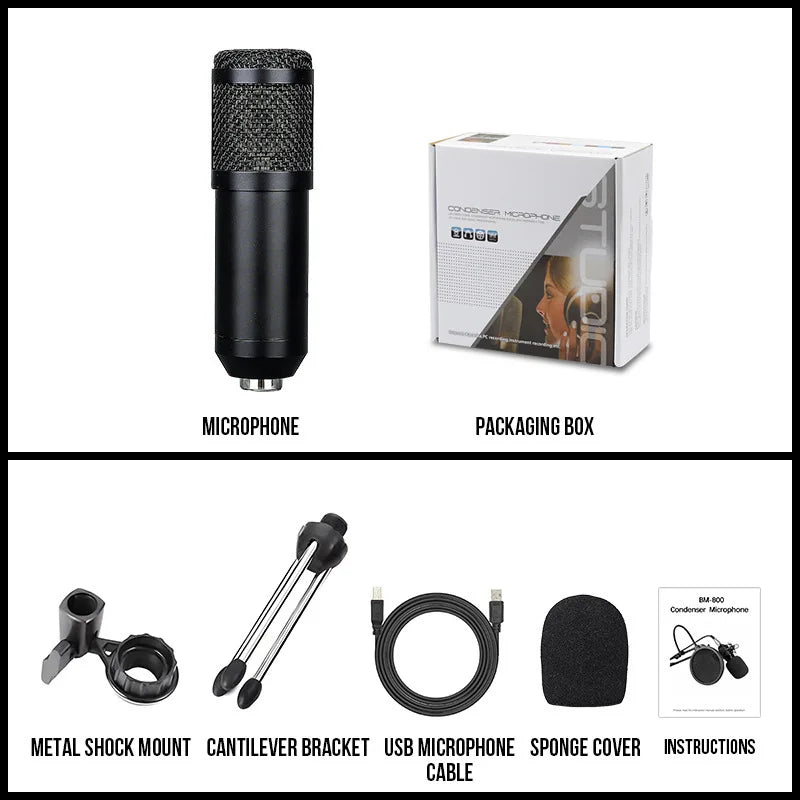 BM-800 USB Recording Microphone Professional Condenser Mic Kit with Articulated Arm For Gaming Podcasting Streaming Youtube