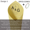 Personalized wedding confetti cones with names and date,
