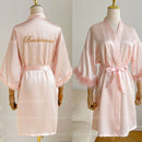 White bridal robe with feathers for wedding, satin robe for women,