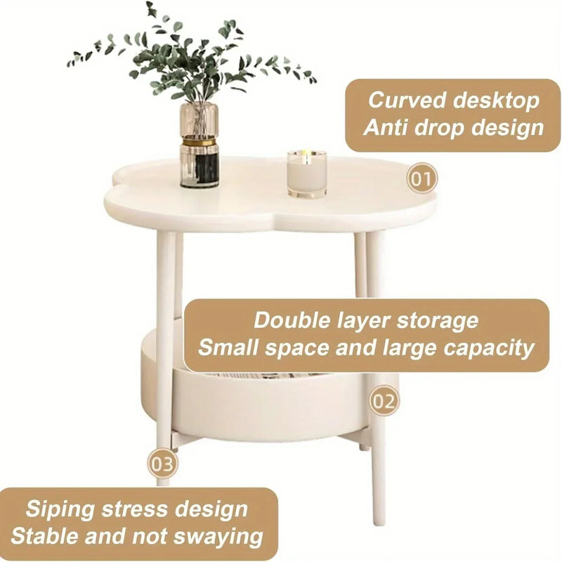 Cream Style Small Coffee Table Creative Side, Table Modern Simple, Sofa Side Cabinet, Table Small Coffee, Table A Few Double Layered.