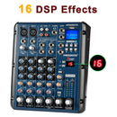 Freeboss 16 Effect 6 Channels Mixing Desk USB Play Record Bluetooth Audio Mixer 3 Band EQ Professional Sound Table Console SMR6