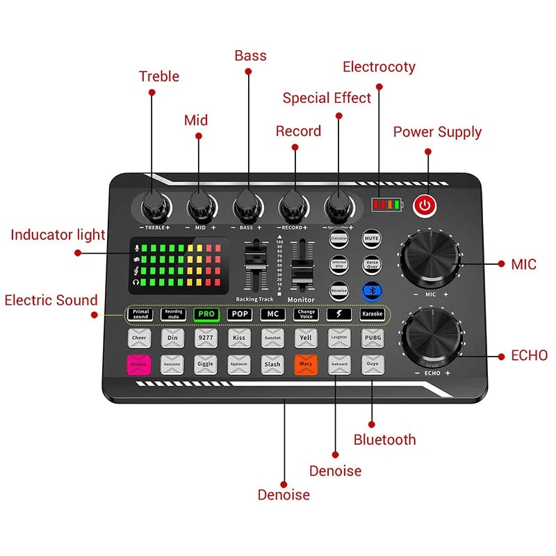 F998/V8S Sound Card Microphone Sound Mixer Live Sound Card Board Audio Mixing Console Amplifier Live Broadcast Podcast Condenser