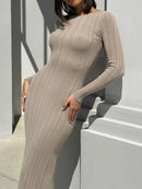 Bodycon Knit Dress Long Sleeve Crew Neck Ribbed Dress Slim Fit Long Dress