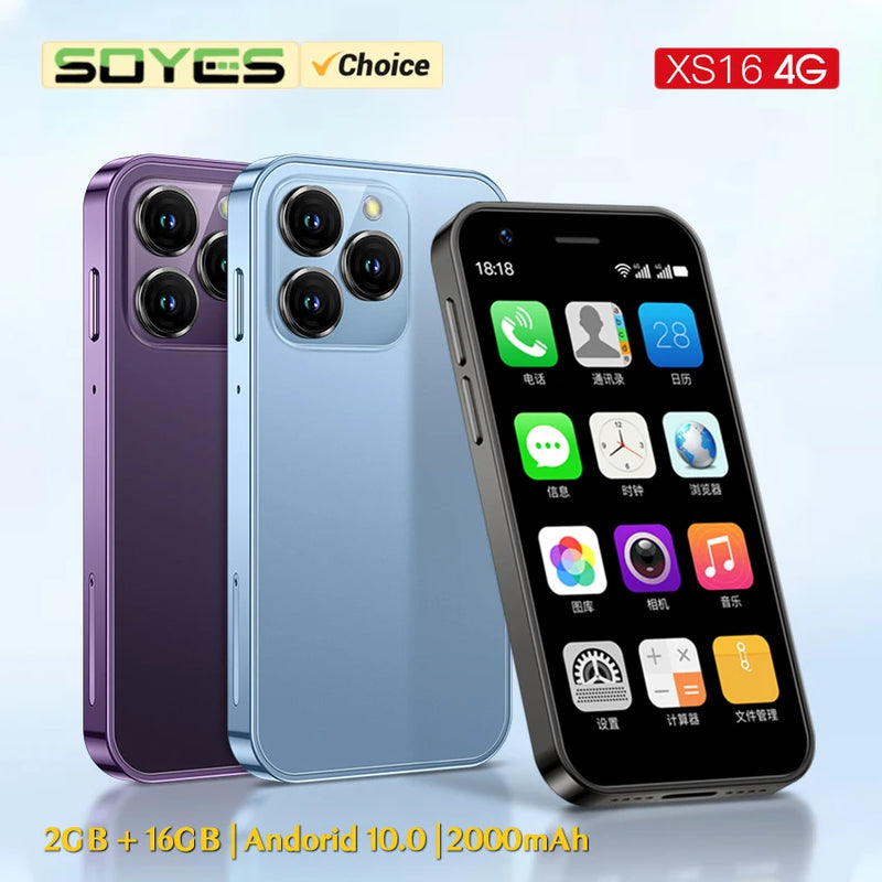 SOYES XS16 Mini - Android 10.0 Smartphone (4G Network, 2GB RAM, 16GB ROM, 3" Screen, 5MP Camera, Dual SIM,