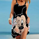 Women's Beach Dresses Disney-Mickey Minnie Dresses for Women 2025. Summer Fashion Sling Print Sexy Skinny Seaside Casual Oversize