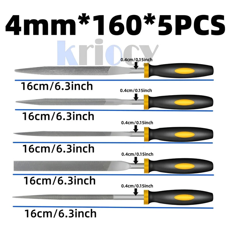 Alloy steel precision round and half round file set.