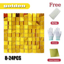 Square glitter wall background with shiny decorative panels,
