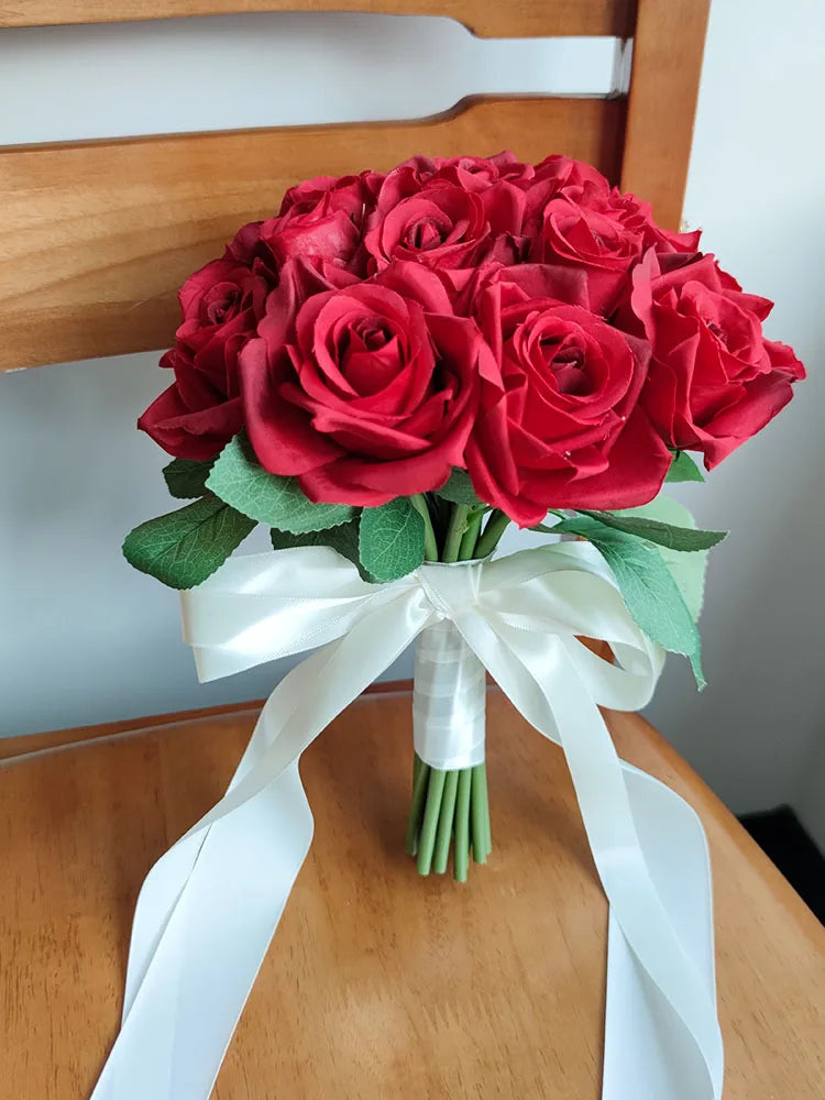 Bridal bouquets, white bridal bouquet, silk flowers, artificial roses,