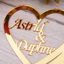 Personalized Engagement Table Stand with Heart Frame, Acrylic Mirror with Custom Names