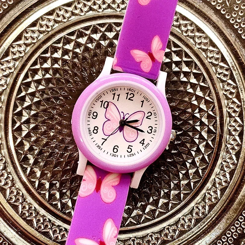 Lovely Girls Watches Butterfly Printing Silicone Candy Jelly Quartz Watches for Kids Children Girls Students Party Gifts Clock