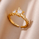 Stainless Steel Zircon Geometric Rings For Women Luxury Evil Eye Gold Color Adjustable Trendy Wedding Aesthetic Jewerly Gift