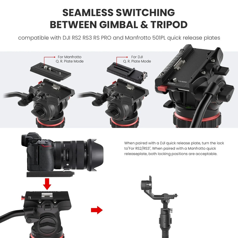Professional Video Tripod Stand 74'' Metal Heavy Duty Panorama Head 3Section Load 22lb/10kg for DSLR Camera Camcorder. - EVUMO DF6