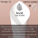 Personalized wedding confetti cones with names and date,