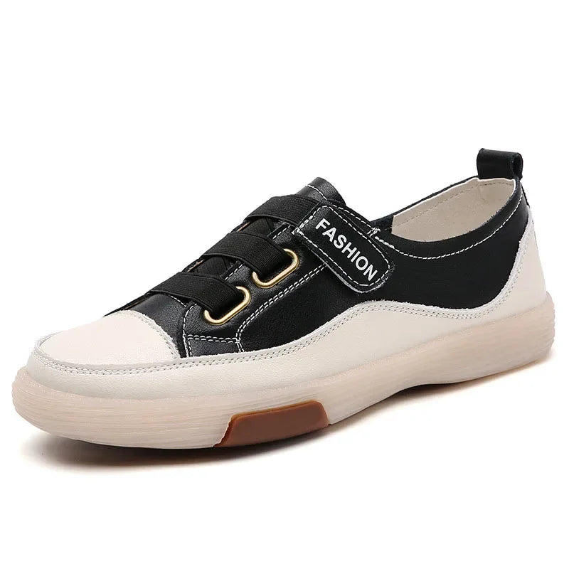 Jogging Casual Shoes Cow Leather Soft Sole Slip-on Flat Loafers Ladies Sneakers Breathable Walking Trainers