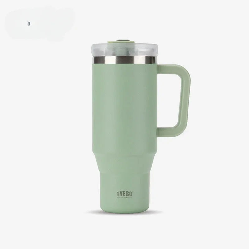 Tyeso Car Stainless Steel Thermal Bottles 30oz/40oz Vacuum Thermos Cup with Handle Straw Hiking Portable Water Bottle Coffee Cup
