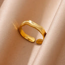 Minimalist Texture Stainless Steel Geometric Rings For Women Gold Color Opening Couple Ring Aesthetic Wedding Christmas Jewelry