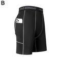 New Men‘s Compression Short Pants Elastic Quick Dry Running Fitness Shorts With Pocket Big Size Black Tight Gym Training Pants