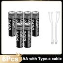 Type-C Rechargeable Lithium Battery for Camera Remote Control Smart Door Lock Microphone Mouse. - 3400mWh 1.5V AA USB