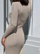 Bodycon Knit Dress Long Sleeve Crew Neck Ribbed Dress Slim Fit Long Dress