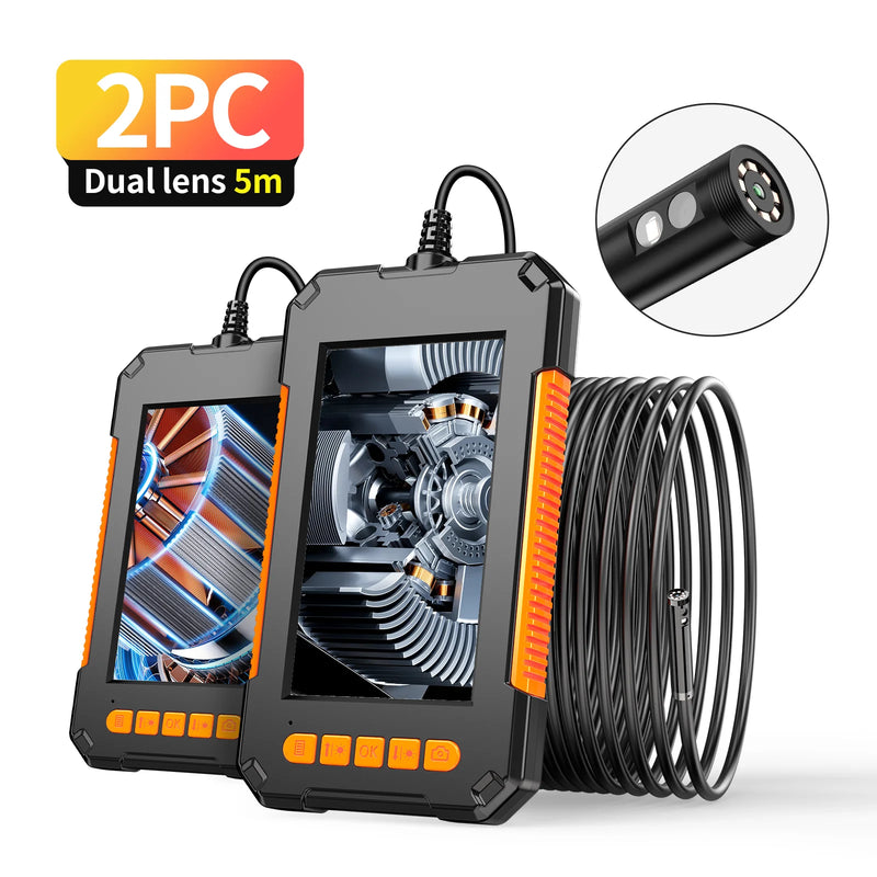 LCD Endoscope Camera with Dual Lens Borescope and 8 Lights, HD Inspection Camera