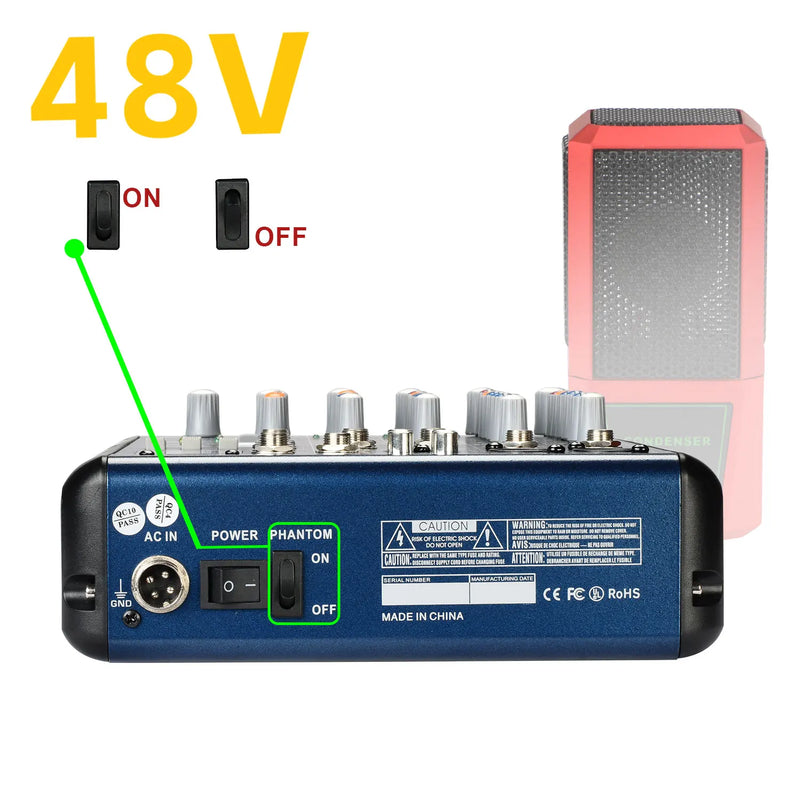 Freeboss 16 Effect 6 Channels Mixing Desk USB Play Record Bluetooth Audio Mixer 3 Band EQ Professional Sound Table Console SMR6