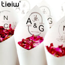 Personalized wedding confetti cones with names and date,