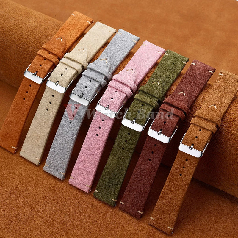 Quick Release Soft Suede Strap 14mm 16mm 18mm Wristband 20mm 22mm Brown Watch Bands Calfskin Bracelet Women&Men Accessories