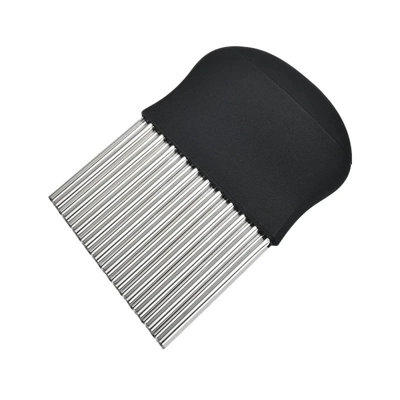 Stainless steel French fry cutter.