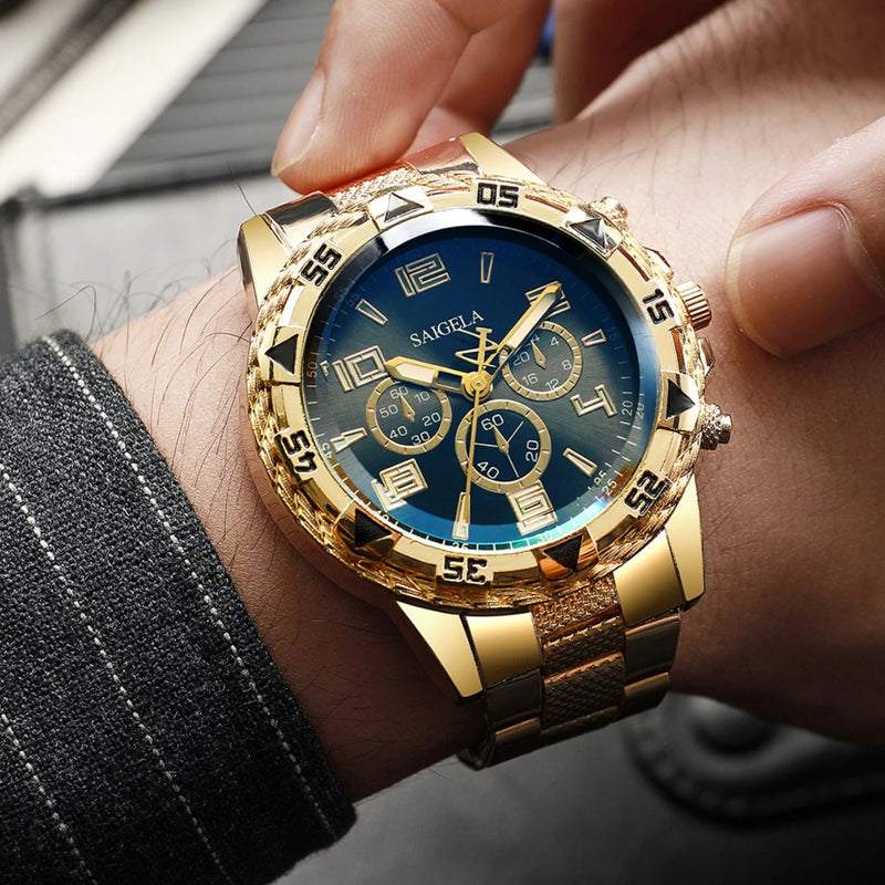 Men Business Watches Fashion, Arabic Dial Steel Band Male's, Quartz Watch Set, (Without Box). - 2pcs/set