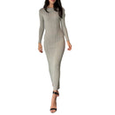 Bodycon Knit Dress Long Sleeve Crew Neck Ribbed Dress Slim Fit Long Dress