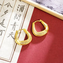 Luxury 24K  Pure Gold real gold Women's Light Luxury Diamond Earrings Geometric Twisted Square Earrings