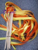 Wedding wand set with fuchsia and pink ribbon and gold bells